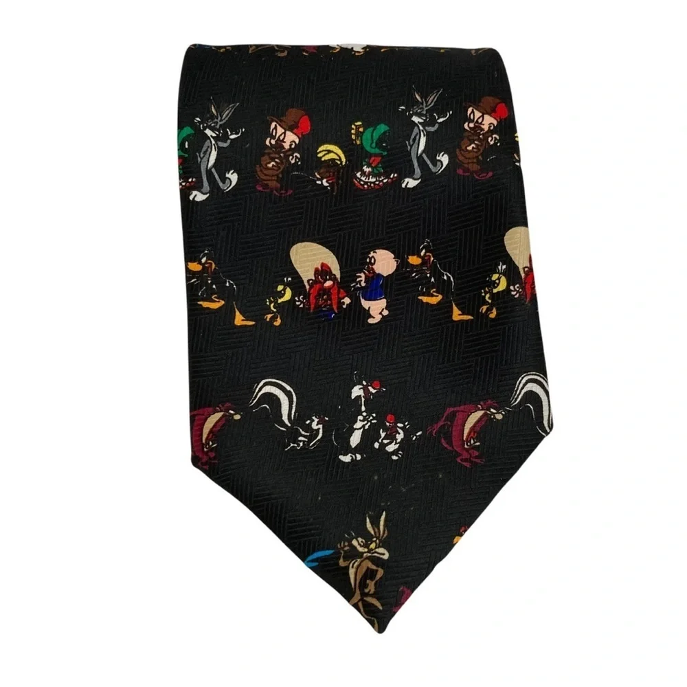 Looney Tunes character tie novelty print black cartoon characters